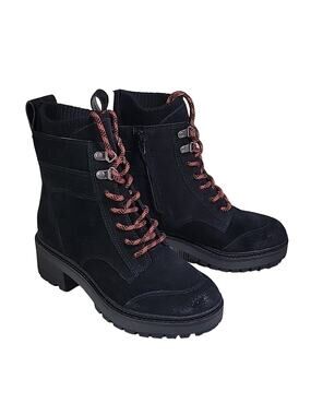 Zodiac Chance Black Leather Lace Up Side Zip Combat Ankle Boots Womens 5.5 NEW